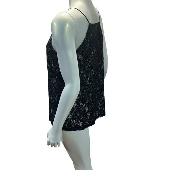 LOFT Black Lace Tank Top Nude Liner Camisole Spaghetti Strap Size M - Picture 10 of 12